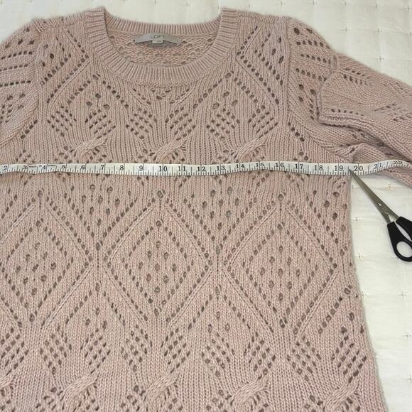 LOFT Women’s M Pink Wool Blend Pointelle Pullover Sweater | Cottage Core Casual - Picture 8 of 11